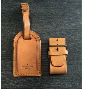 Authentic Louis Vuitton Vachetta Leather Name Luggage Tag And Poignet Set SN928